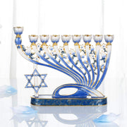 Matashi Hand Painted Menorah, Pewter with Blue Enamel and Crystals