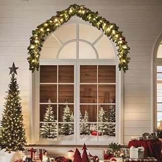 Christmas Garland, 16.4 ft LED Lights, Green PVC Tree Decor | Warm White Lighting, 8 Modes, Indoor & Outdoor Use, 450 Branches