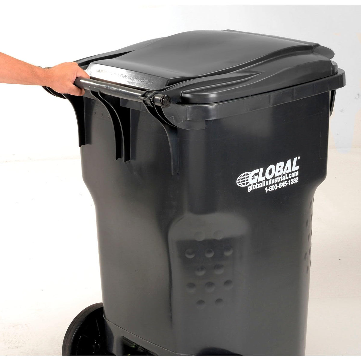 Mobile Heavy Duty Trash Container by OTTO – 26.38 x 25.25 x 42.13 inches, 65.0 gallons, Polyethylene, Gray, Model 237279GY