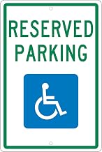 NMC Traffic Sign, Reserved Handicapped Parking, 18" X 12", White, TM97H