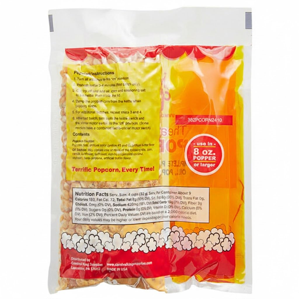 Glownary All-In-One Popcorn Kit for 8-10 oz. Poppers – Butter Flavor, Non-GMO, Gluten-Free, 24 Count
