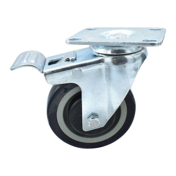 BK Resources 4" Polyurethane Swivel Caster – 4", Rubber, Silver, Model 4SBR-1PT-PLY-TTB