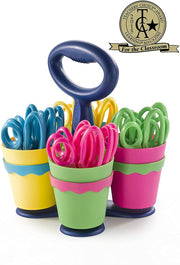 School Scissor Caddy and Kids Scissors by Westcott – Case of 4, Stainless,Stainless Steel,Steel, Yellow,blue,green,pink, Model 500-14755