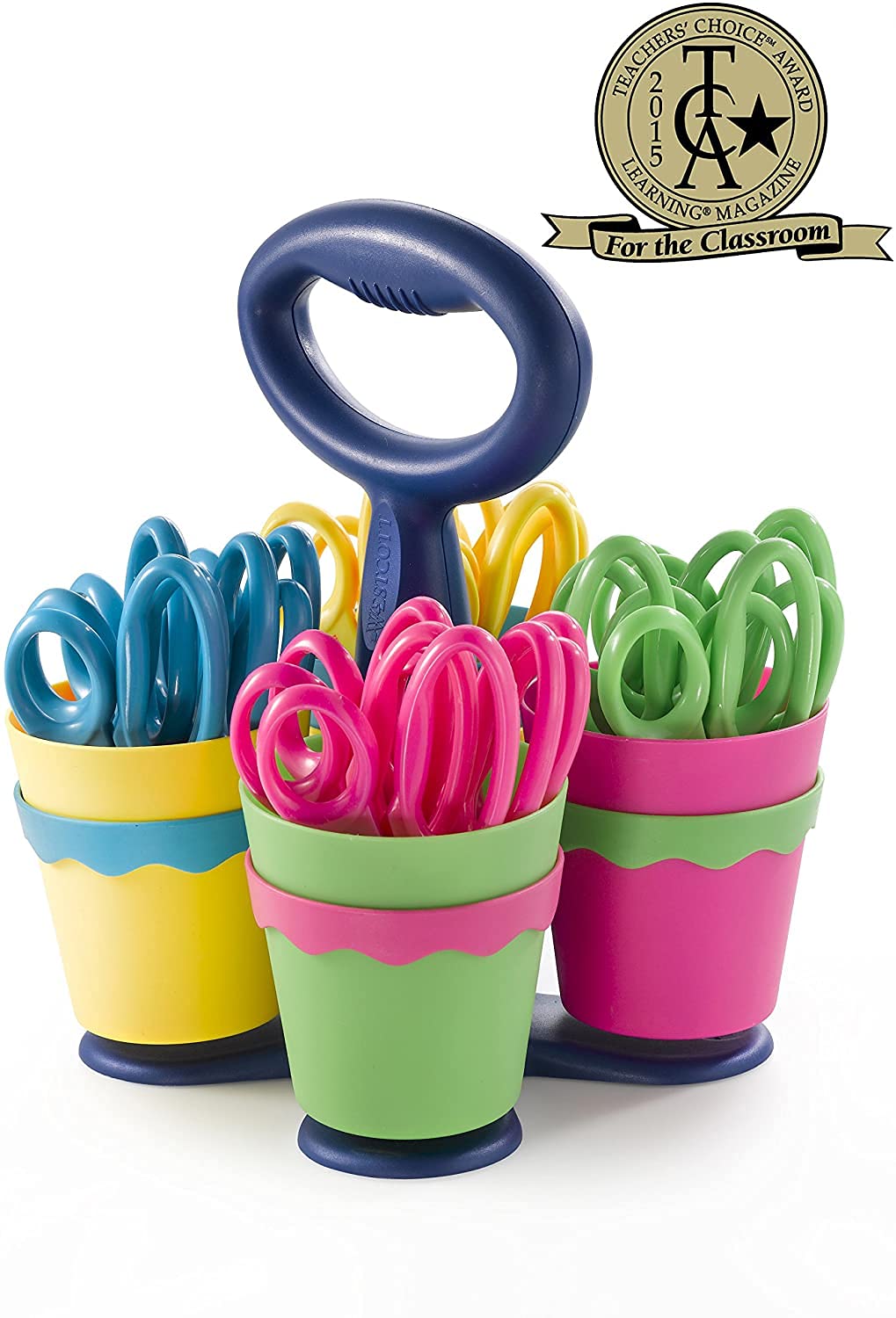 School Scissor Caddy and Kids Scissors by Westcott – Case of 4, Stainless,Stainless Steel,Steel, Yellow,blue,green,pink, Model 500-14755