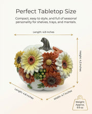 iStatue Floral Pumpkin Figurine, Hand Painted Resin, Small