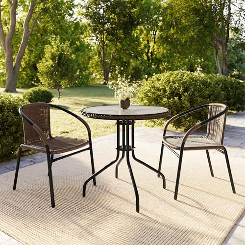 Flash Furniture Clear/Dark Brown / Table + 2 Chair / Contemporary Bistro Sets