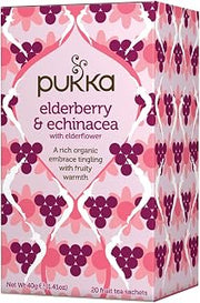 Pukka Herbal Teas Tea - Organic - Elderberry and Echinacea - 20 Bags - Case of 6