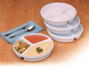 Maddak Sandstone Partitioned Scoop Dish with Lid by SP Ableware – 8-1/4” diameter, 1-1/2-inch deep, 386.3 milliliters, Plastic, Sandstone, Model 49701