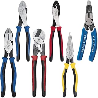 KLEIN TOOLS 80086 Journeyman Plier Kit, Made in USA, High Leverage Side Cutting, Diagonal, Long Nose Pliers to Strip, Cut and Crimp Wire, 6-Piece