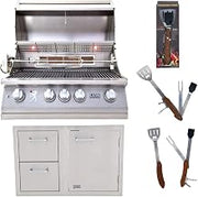 32-Inch Propane Grill L75000 and Door and Drawer Combo with Towel Rack with 5 in 1 BBQ Tool Set Package Deal by Lion Premium Grills – Stainless Steel, Model 008966903786