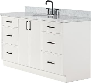 67 Inch Single Sink White Bathroom Vanity with Natural Stone Top by ARIEL