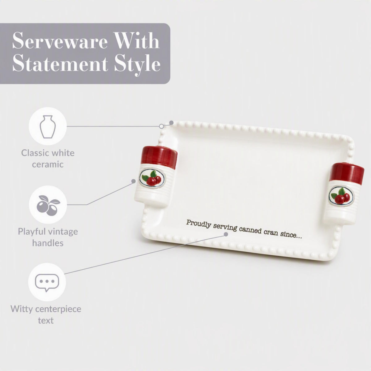 Mud Pie Ceramic Serving Tray, 4.5 x 9 Inch, White