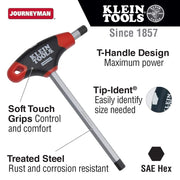 1/8-Inch Hex Key with Journeyman T-Handle by KLEIN TOOLS – 6-Inch Length, Alloy Steel, Model JTH6E08