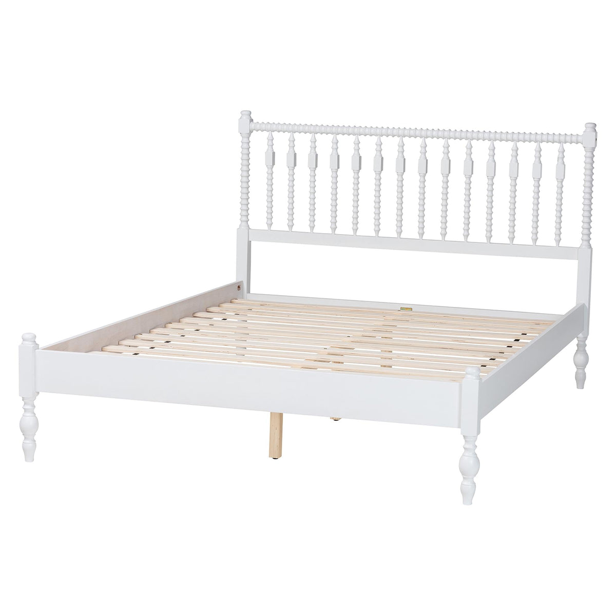Callison Spindle Platform Bed Turned Bed Frame White Full by Baxton Studio – Full Size, Rubberwood, White, Model 1.93271E+11