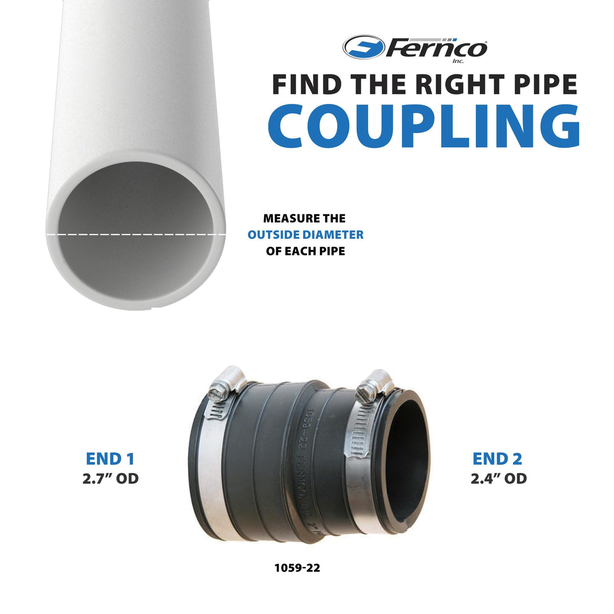 2 In. Flexible PVC Coupling - 1 Each by Fernco – 2 Inch, Polyvinyl Chloride, Black, Model P1059-22