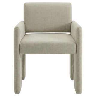 Fabric-Upholstered Dining Chair with Arms and Thick Cushion by Furnifact – Polyester, Linen Brown