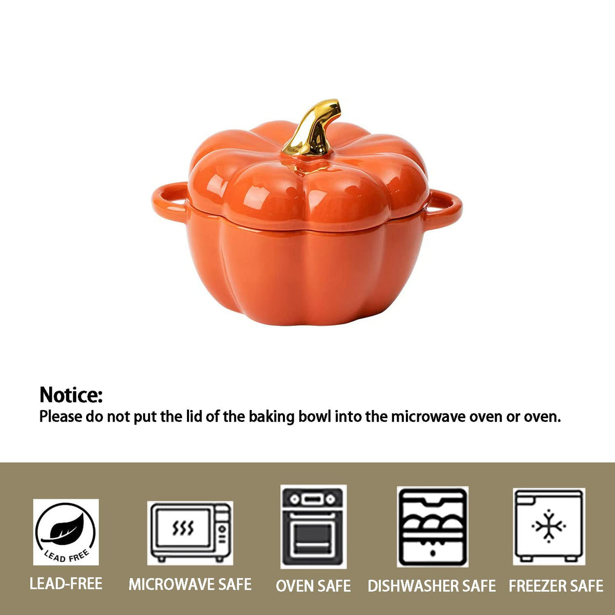 FYUEROPA Pumpkin Ramekin Set, Ceramic with Lid and Handle, 14 Oz, Orange