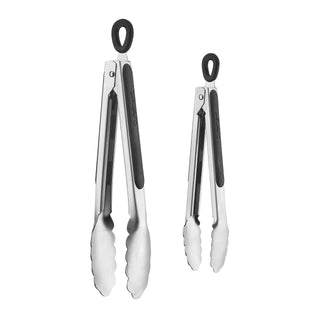 2pc Tong Set - 7" & 9" Stainless Steel Kitchen Tongs with Locking Mechanism & Grip Handle by Cuisinart – 7" & 9" Set, Stainless Steel, Stainless Steel & Black, Model CTG-00-2TNG