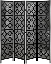 FurniFact Black 4-Panel Wood Room Divider, Folding Privacy Screen, Fabric Panels, Transitional Style, 70 Inch Tall, Freestanding