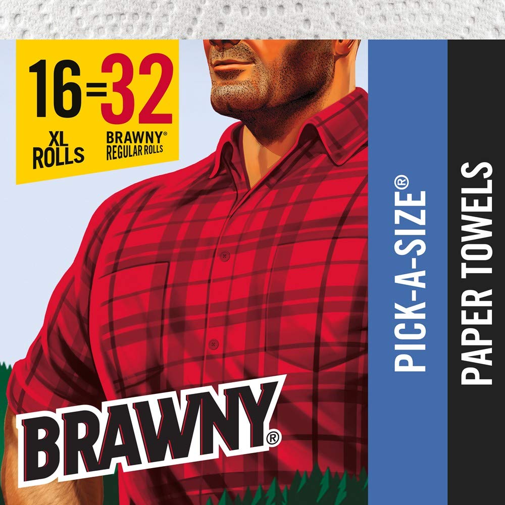 Paper Towels by Brawny – 16 Rolls (130 Sheets each), Paper, White, Pack of 8, Model 44089