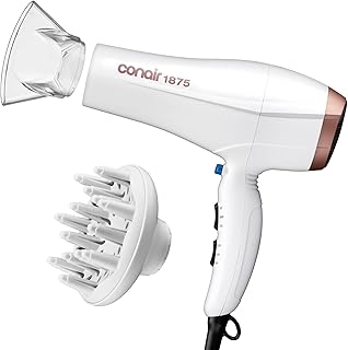Conair Double Ceramic Hair Dryer with Diffuser & Concentrator | Ionic blow dryer with concentrator and diffuser hair dryer attachments made to smooth frizz and enhance curl definition