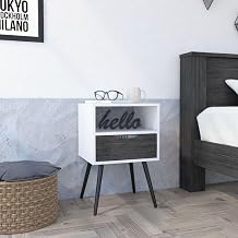 FM FURNITURE Allie Nightstand with Superior Top, Open Shelf, and Drawer, Smokey Oak/White