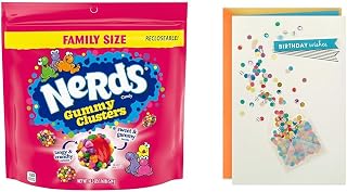 Nerds Gummy Clusters Candy & Hallmark Birthday Card with Envelope Gift Bundle
