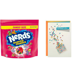 Gummy Clusters Candy & Hallmark Birthday Card with Envelope Gift Bundle by Nerds – Large
