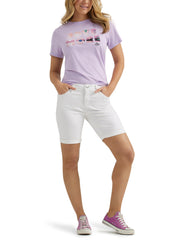 Women's Legendary Rolled Denim Bermuda Short White by Lee – Cotton, Polyester, Spandex, White, Model 112346689