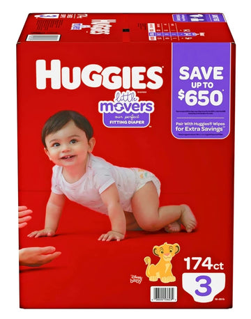 Little Movers Diapers Size 3-174 ct by HUGGIES – 174 Count (Pack of 1), Blend Of Polypropylene, Cotton, And Synthetic Materials, White, Pack of 174