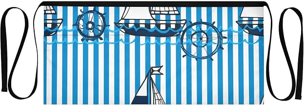 Blue Nautical Stripe Waist Apron with 3 Pockets Waiter Server Short Aprons 25.2x11.8 Inch Stain Resistant Apron for Kitchen Garden Restaurant 1 Pack