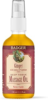 Badger Organic Ginger Massage Oil, 4 fl oz Glass Bottle