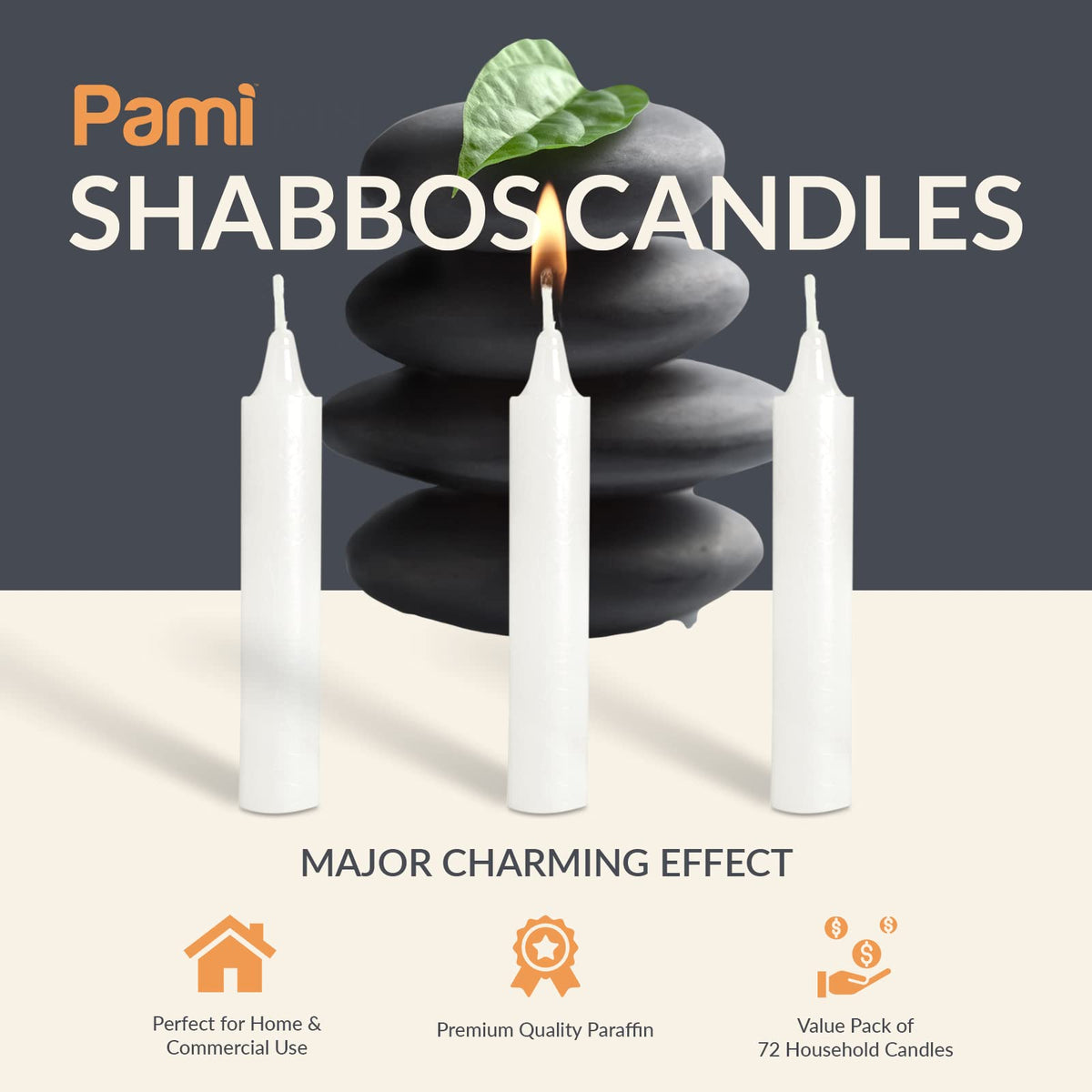 PAMI Taper Candles, Unscented Paraffin, 3 Hour Burn, 72 Pack