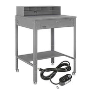 Flat Surfaced Shop Desk with Pigeonhole Riser & by Global Industrial – 34-1/2"W x 30"D, Steel, Gray, Model 319392AKIT