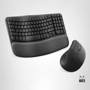 Wave Keys & Lift Vertical Mouse - Ergonomic Wireless Keyboard and Mouse Combo - with Cushioned Palm Rest by Logitech – One Size, Graphite, Model 920-013610
