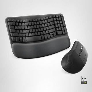 Wave Keys & Lift Vertical Mouse - Ergonomic Wireless Keyboard and Mouse Combo - with Cushioned Palm Rest by Logitech – One Size, Graphite, Model 920-013610