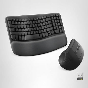 Wave Keys & Lift Vertical Mouse - Ergonomic Wireless Keyboard and Mouse Combo - with Cushioned Palm Rest by Logitech – One Size, Graphite, Model 920-013610