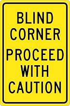 NMC Traffic Sign, Blind Corner Proceed with Caution, 18" X 12", Yellow/Black, TM71G