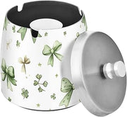 St Patrick Green Bows Splash Ashtray with Lid, Outdoor Ashtrays for Patio