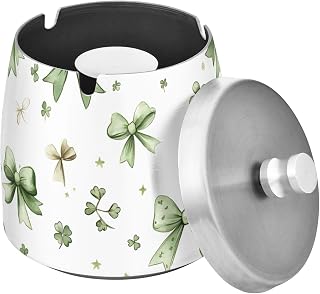St Patrick Green Bows Splash Ashtray with Lid, Outdoor Ashtrays for Patio