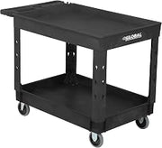 Global Industrial Industrial Service & Utility Cart, Plastic 2 Tray Black Shelf, 44” x 25-1/2”, 5" Rubber Casters