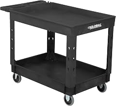 Global Industrial Industrial Service & Utility Cart, Plastic 2 Tray Black Shelf, 44” x 25-1/2”, 5" Rubber Casters