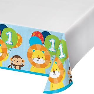 Creative Converting Border Print Plastic Tablecover, One is Fun- Boy