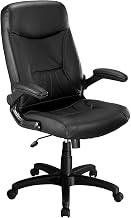 Global Industrial Ergonomic Executive Chair with Flip-Up Armrests, Leather Upholstery, Black