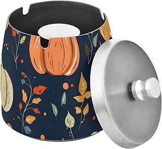 Pumpkin Leave Pattern Splash Ashtray with Lid, Outdoor Ashtrays for Patio
