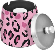 Leopard Print Pink Pattern Splash Ashtray with Lid, Outdoor Ashtrays for Patio