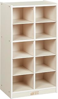 ECR4Kids 10 Cubby Mobile Tray Storage Cabinet, 5x2, Classroom Furniture, White Wash
