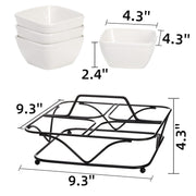 Pumtus Ceramic Divided Snack Tray, 4 Removable 12oz Bowls with Metal Stand, White