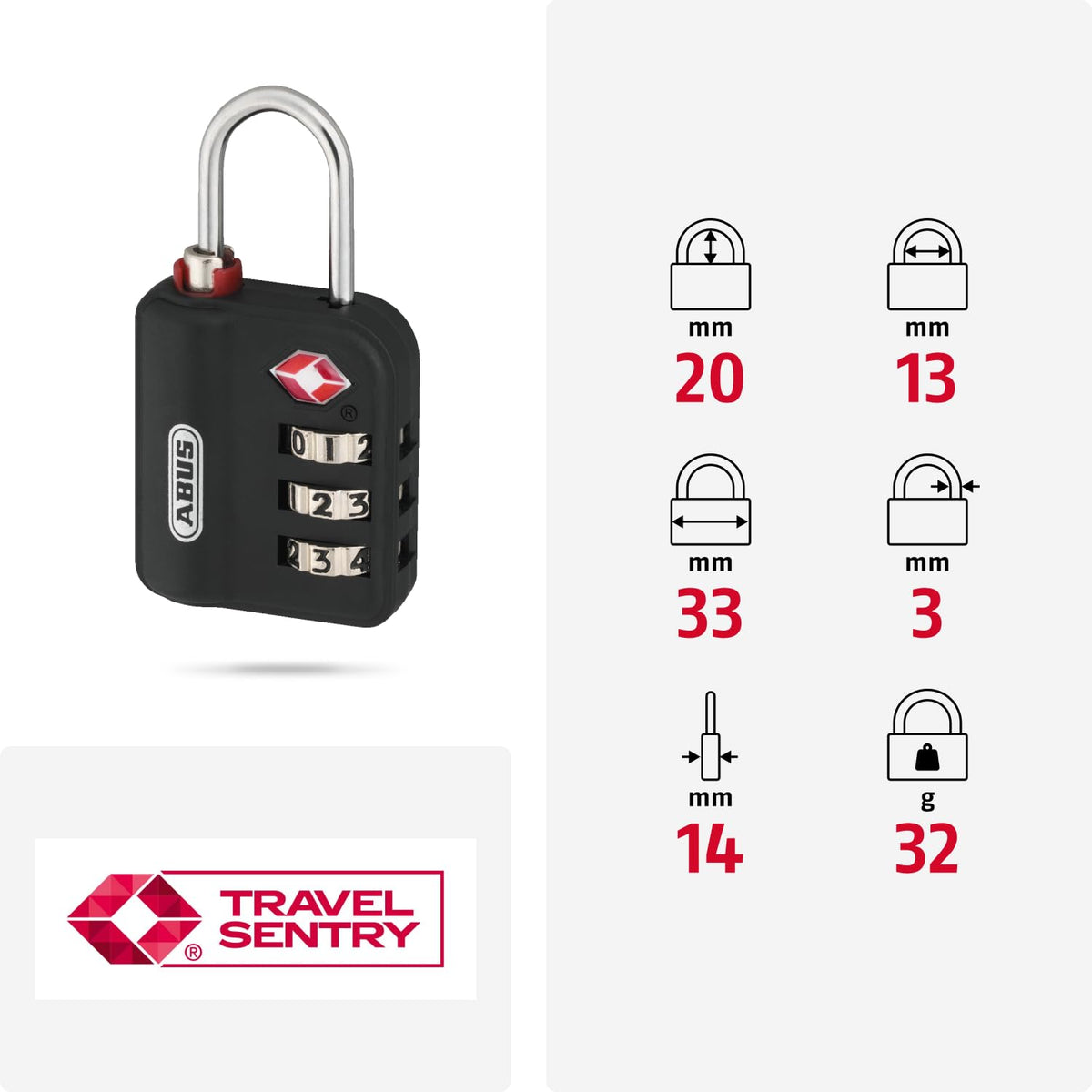 ABUS 140x190cm / Black / Compact Combination Padlocks