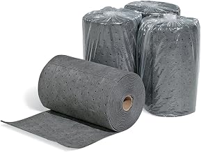 New Pig Absorbent Mat Roll, 1-Gal Absorbency Per Roll, Absorbs Oils & Water, Mediumweight, (4) 25' x 10" Rolls Per Box, Gray, MAT193